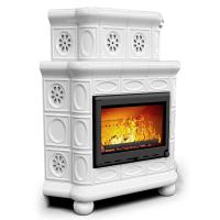 КимрПечь Отопительная печь на дровах Медальон угловой двухъярусный Белый (топка: Ладья-700)