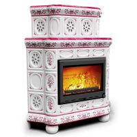 КимрПечь Изразцовый камин Медальон угловой двухъярусный Сакура (топка: Ладья-600)