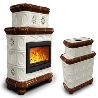 КимрПечь Изразцовый камин Медальон центральный двухъярусный Шоколад (топка: Ладья-700) (топка: Ладья-700)