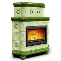 КимрПечь Изразцовый камин Медальон угловой двухъярусный Олива (топка: Ладья-600)