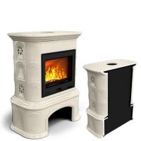 КимрПечь Прованс с дровником пристенный Ваниль. Печь длительного горения для отопления частного дома (топка: Ладья-700)