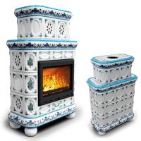 КимрПечь Изразцовый камин Медальон центральный двухъярусный Незабудки (топка: Ладья-700) (топка: Ладья-700)