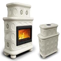 КимрПечь Изразцовый камин Медальон центральный двухъярусный Ваниль (топка: Ладья-700) (топка: Ладья-700)