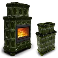 КимрПечь Изразцовый камин Медальон центральный двухъярусный Хвоя (топка: Ладья-600) (топка: Ладья-600)