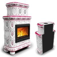 КимрПечь Изразцовый камин Медальон пристенный двухъярусный Сакура (топка: Ладья-700) (топка: Ладья-700)