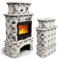 КимрПечь Прованс с дровником центральный двухъярусный Зима в лесу (топка: Ладья-600)