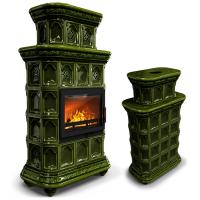 КимрПечь Печь дровяная с изразцами Истра центральный двухъярусный Хвоя (комплектация: Облицовка для топок Ладья-600, Antek)