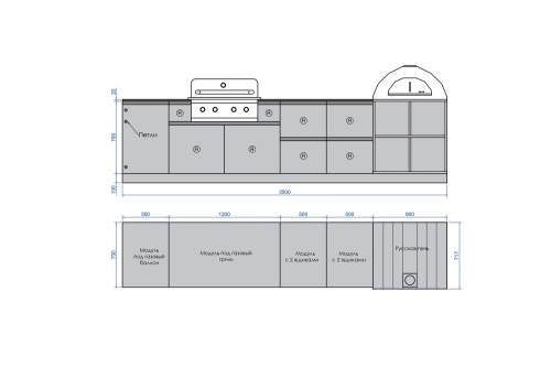 Кухня ASTOV BBQ № 19 (ширина 3500 мм)