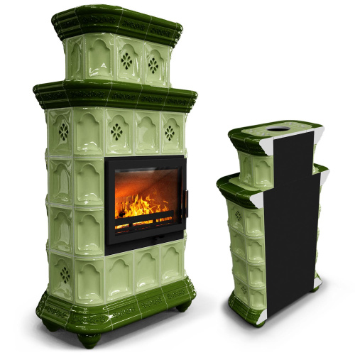 КимрПечь Керамическая печь Истра пристенный двухъярусный Олива (комплектация: Ладья-600)