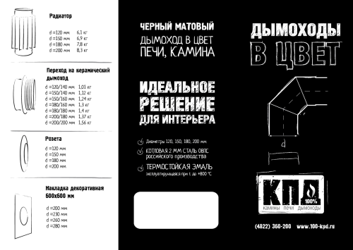 Шибер (труба с шибером) КПД ЧЁРНЫЙ 0,5м (500мм)