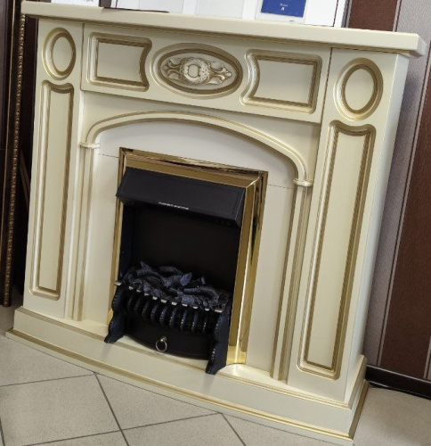 Комплект Портал RockWood Kadriorg Classic слоновая кость, золотая патина + Очаг Royal Flame Fobos FX