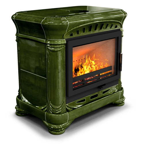 КимрПечь Камин с изразцами Модерн центральный Хвоя (топка: Ладья-700)