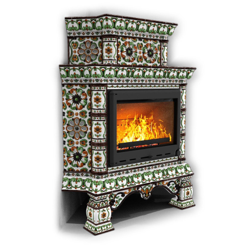 КимрПечь Изразцовая печь Кострома угловой двухъярусный Ноябрь (топка: Ладья-600)