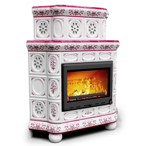 КимрПечь Изразцовый камин Медальон угловой двухъярусный Сакура (топка: Ладья-700)